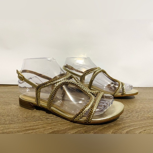 Stuart Weitzman gold leather chain ‘Samoa’ sandals W/5.5 - Picture 5 of 8
